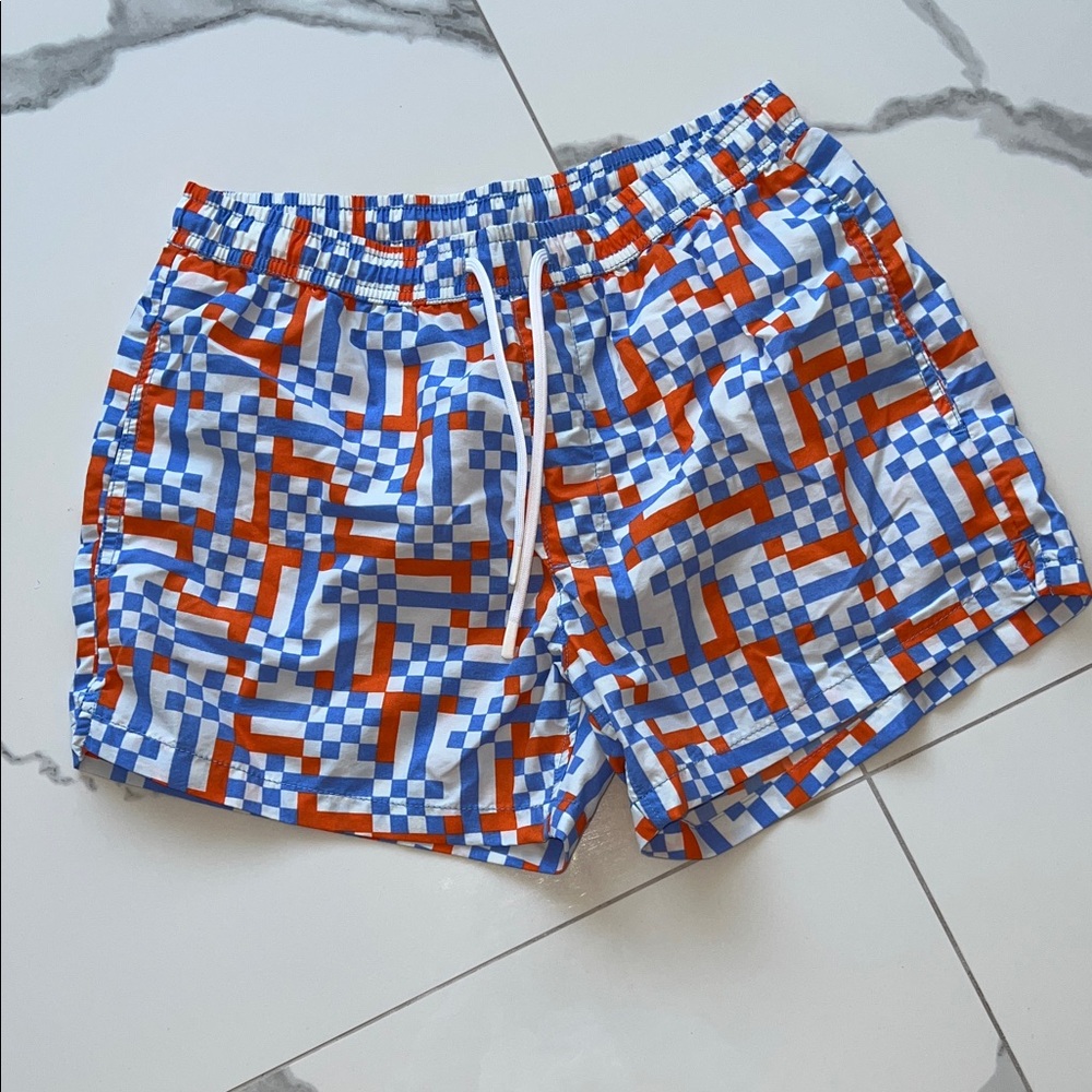 Men's Blue and orange Checkered Swim Shorts
